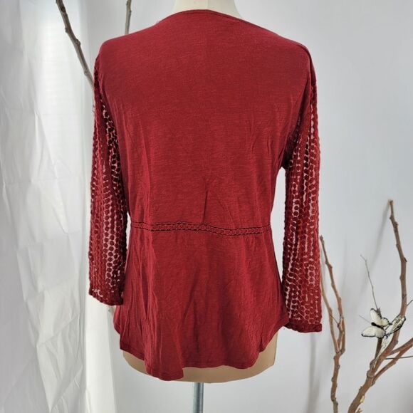 Lucky brand brick red boho top with semi sheer panels - Picture 6 of 12